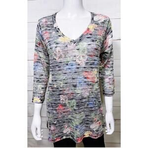Soft Surroundings Botanique Tunic Sweater Lightweight Floral‎ Size XL Stripe